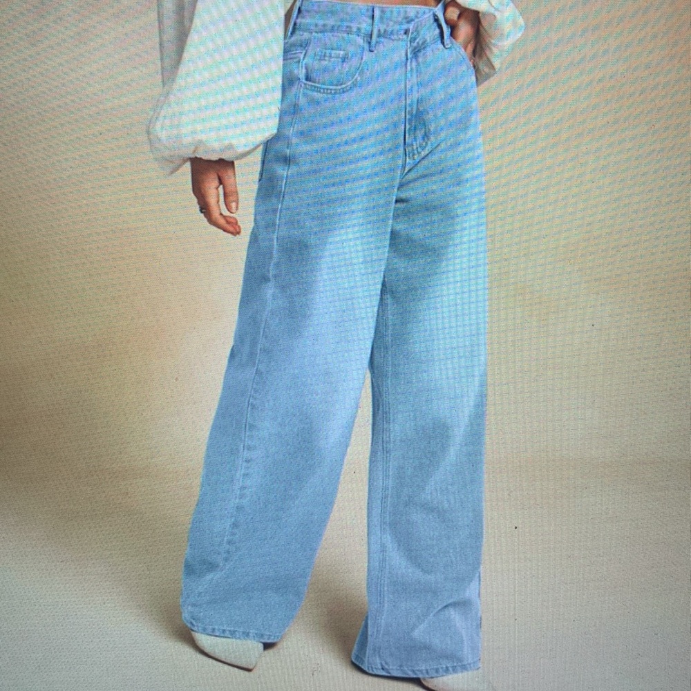 Wide Leg Light Blue Jeans - Women - Picture 2 of 3